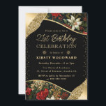 緑の赤と金ゴールド冬の花21st誕生日 招待状<br><div class="desc">緑、赤エレガントと金ゴールド冬の花クリスマスエッジデザインと金ゴールド要素</div>