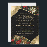 緑の赤と金ゴールド冬の花21st誕生日 招待状<br><div class="desc">緑、赤エレガントと金ゴールド冬の花クリスマスエッジデザインと金ゴールド要素</div>