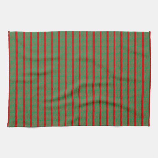 緑の赤の上の赤緑のクリスマスストッキング キッチンタオル (横)