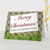緑の赤の格子模様メリークリスマス折り返し挨拶 カード (黄色い花)