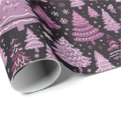 緑の赤の白いクリスマスツリーブラッククリスマス ラッピングペーパー (ロールコーナー)