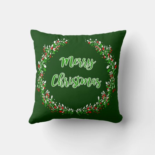 緑の赤の白いクリスマス枕 クッション (裏面)