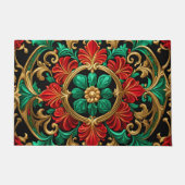緑の赤の装飾的な休日の書式 ドアマット (正面)