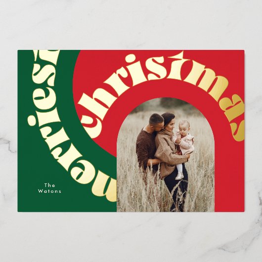 緑の赤はっきりしたいクリスマス金ゴールドオーバル1枚 箔シーズンカード (正面)