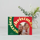 緑の赤はっきりしたいクリスマス金ゴールドオーバル1枚 箔シーズンポストカード (立ち正面)