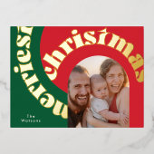 緑の赤はっきりしたいクリスマス金ゴールドオーバル1枚 箔シーズンポストカード (正面)