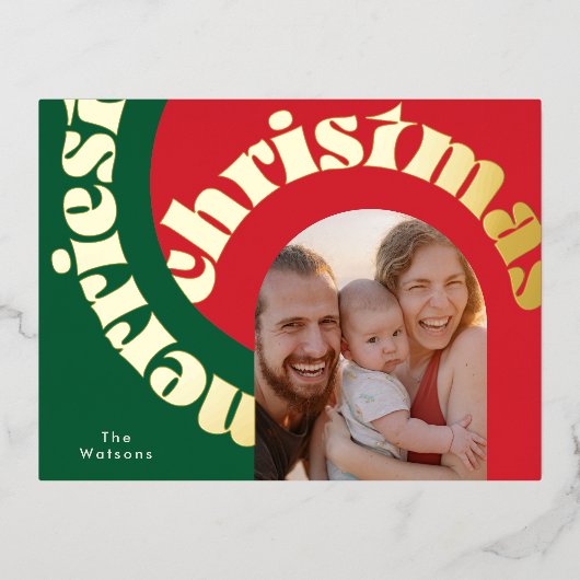 緑の赤はっきりしたいクリスマス金ゴールドオーバル1枚 箔シーズンポストカード (正面)