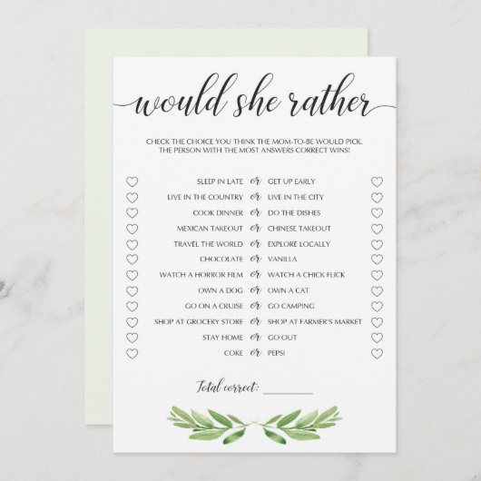 緑の赤ん坊のシャワーは彼女はむしろゲームカードだろう (正面/裏面)