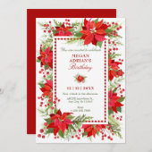 緑の赤エレガントフローラベリーのクリスマス 招待状 (正面/裏面)
