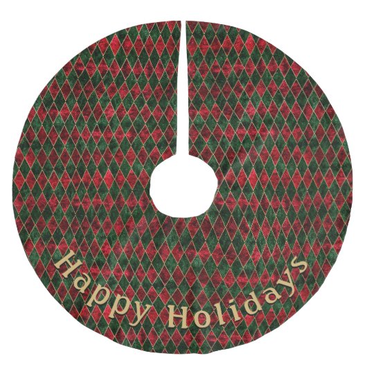 緑の赤モダンいダイヤモンドパターンのパーソナルメッセージ ブラッシュドポリエステルツリースカート (正面)