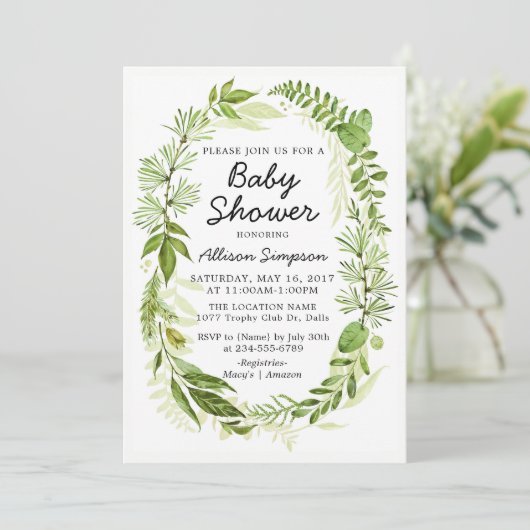 緑の赤モダンちゃんシャワー招待状カード 招待状 (スタンド正面)