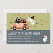 緑の赤不気味ちゃんシャワーでかわいいハロウィーンのドライブ 招待状 (正面)