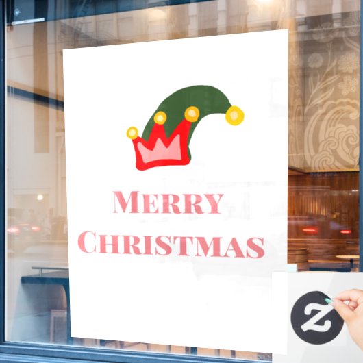 緑の赤帽子メリークリスマス追加の名前の文字名 ウィンドウサイン (カフェ窓)