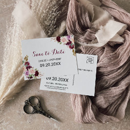 緑の赤面バーガンディフローラ日付カードを保存 ポストカード