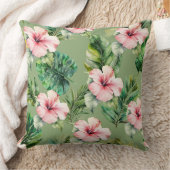 緑の赤面ピンクの熱帯葉ハイビスカスの花 クッション (ブランケット)