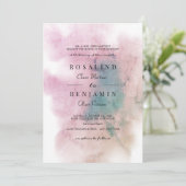 緑の赤面ピンクウォーターカラー抽象芸術結婚ズ 招待状 (スタンド正面)