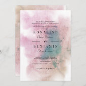 緑の赤面ピンクウォーターカラー抽象芸術結婚ズ 招待状 (正面/裏面)
