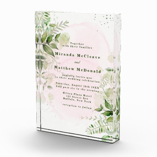 緑の赤面ピンクエアリーキープサウェディング招待 フォトブロック (右)