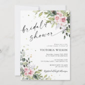 緑の赤面ピンクブライダルシャワー招待 招待状 (正面)