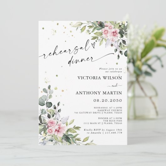 緑の赤面ピンクリハーサルディナー招待状 招待状 (スタンド正面)