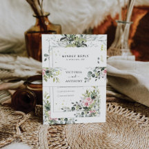 緑の赤面ピンク結婚式招待状ベリーバンド