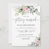 緑の赤面結婚ピンクの式招待状 招待状 (正面)