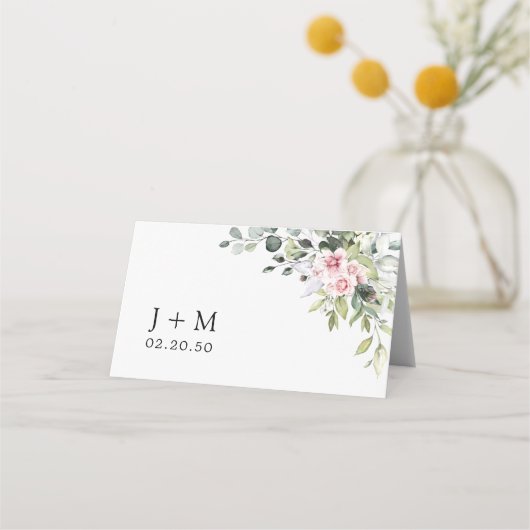 緑の赤面結婚ピンクの折り畳み座席表 プレイスカード (裏面)