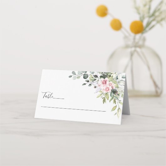 緑の赤面結婚ピンクの折り畳み座席表 プレイスカード (正面)