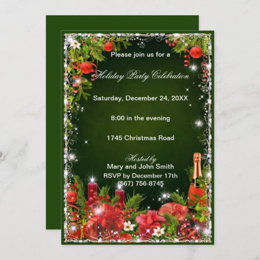 緑の赤食べ酒が楽しいクリスマスのパーティー 招待状 (正面/裏面)