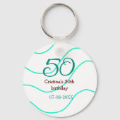 緑の赤50誕生日の記念日を追加する日付p キーホルダー (裏面)