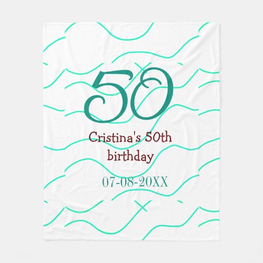 緑の赤50誕生日の記念日を追加する日付p フリースブランケット (正面)