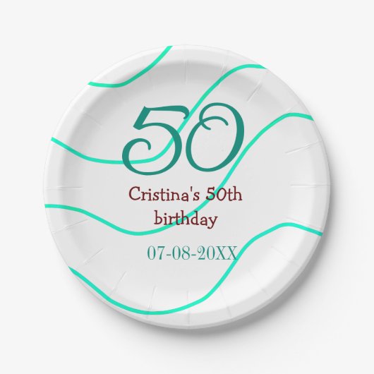 緑の赤50誕生日の記念日を追加する日付p ペーパープレート (正面)