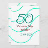 緑の赤50誕生日の記念日を追加する日付p 招待状 (正面/裏面)