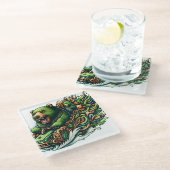 緑の車に乗るアニメベア ガラスコースター (アングル)