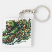 緑の車に乗るアニメベア キーホルダー (裏面)