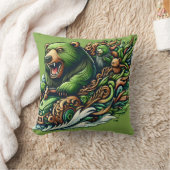 緑の車に乗るアニメベア クッション (ブランケット)