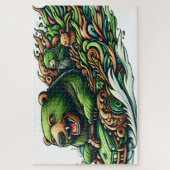 緑の車に乗るアニメベア ジグソーパズル (縦)