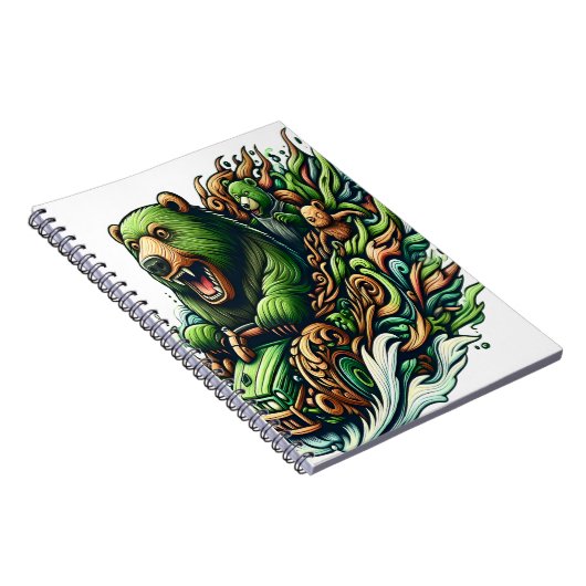 緑の車に乗るアニメベア ノートブック (右側)