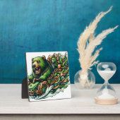 緑の車に乗るアニメベア フォトプラーク (インサイチュ)