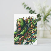 緑の車に乗るアニメベア ポストカード (スタンド正面)