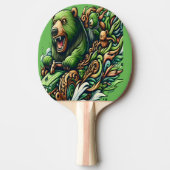 緑の車に乗るアニメベア 卓球ラケット (正面)