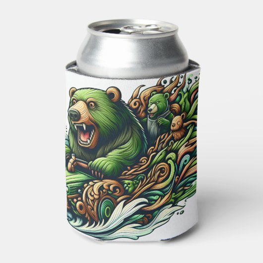緑の車に乗るアニメベア 缶クーラー (缶正面)