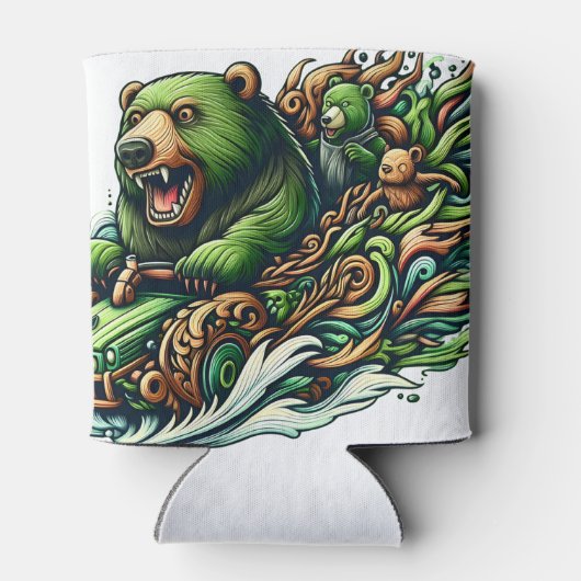 緑の車に乗るアニメベア 缶クーラー (裏面)