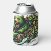 緑の車に乗るアニメベア 缶クーラー (缶裏面)