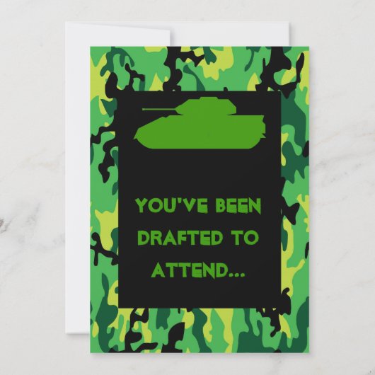 緑の軍隊のカムフラージュのバースデーパーティ招待状 招待状 (裏面)