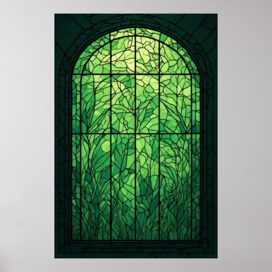 緑の輝き：ステンドグラスの自然窓 ポスター (正面)