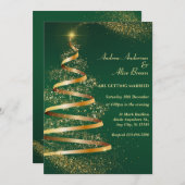 緑の輝くクリスマスツリー結婚式招待状 招待状 (正面/裏面)