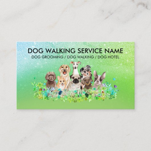 緑の輝くドッグウォーカー 名刺 (正面)