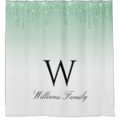 緑の輝く滴り落ちるグリッターシャワーカーテン シャワーカーテン (正面)