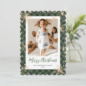 緑の輝く雪の結晶の写真メリークリスマス シーズンカード (スタンド正面)